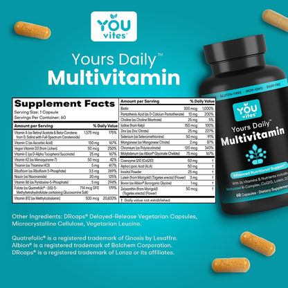 You Vites Methylated Multivitamin for Men and Women - Methyl Multi Iron-Free - 60 Capsules