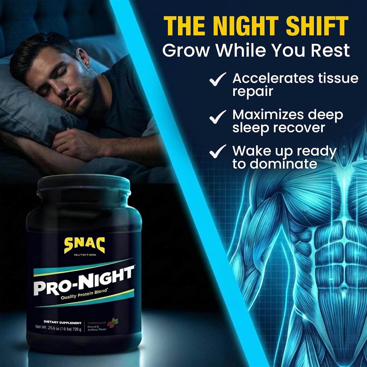 SNAC Pro-Night Protein Powder Blend - Flavoured Protein, Chocolate, 726 g - görsel 4