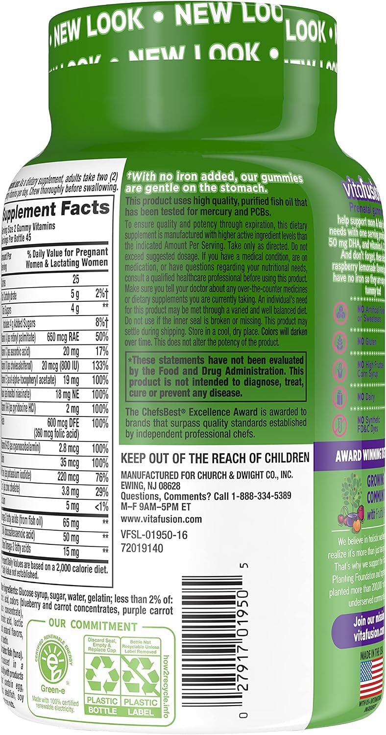Vitafusion Prenatal Gummy Vitamins - Natural Lemon & Raspberry Lemonade Flavours - 90 Gummies - görsel 4
