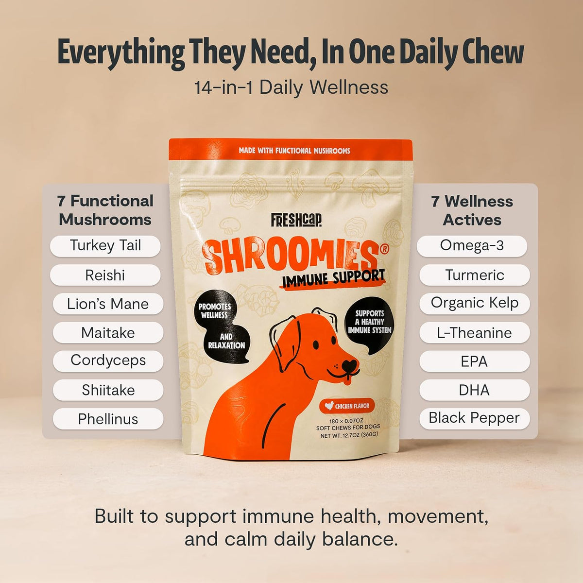FreshCap Shroomies 13-in-1 Mushroom Supplement for Dogs (180 Soft Chews) - görsel 4