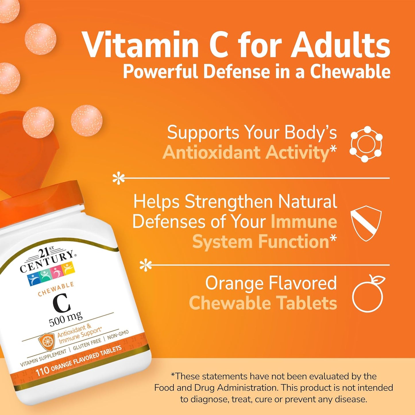 21st Century Vitamin C 500 mg Chewable Tablets, Orange Flavour - görsel 2