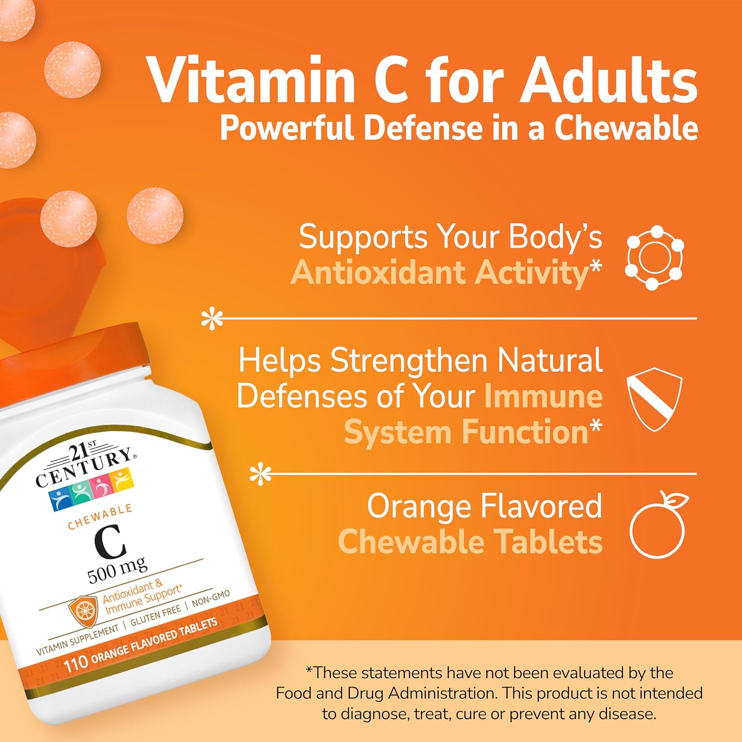 21st Century Vitamin C 500 mg Chewable Tablets, Orange Flavour - görsel 2