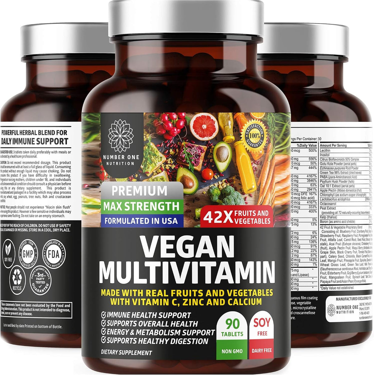 N1N Premium Plant Based Multivitamin - 42 Powerful Ingredients - Men and Women - 90 Tablets - görsel 1