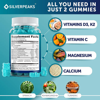 SILVERPEAKS Height Growth Gummies for Kids, Teens & Adults - Height Growth Maximiser Supplement with Calcium, Vitamins D3 & K2, Magnesium, Zinc for Bone Strength & Height Increase - 60 Gummy Chews