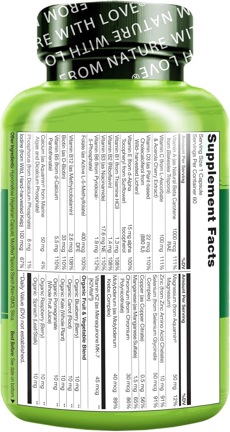 NATURELO Men's Multivitamin – One Daily with Organic Whole Foods, 60 Vegan Capsules - görsel 8