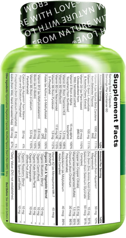 NATURELO Men's Multivitamin – One Daily with Organic Whole Foods, 60 Vegan Capsules