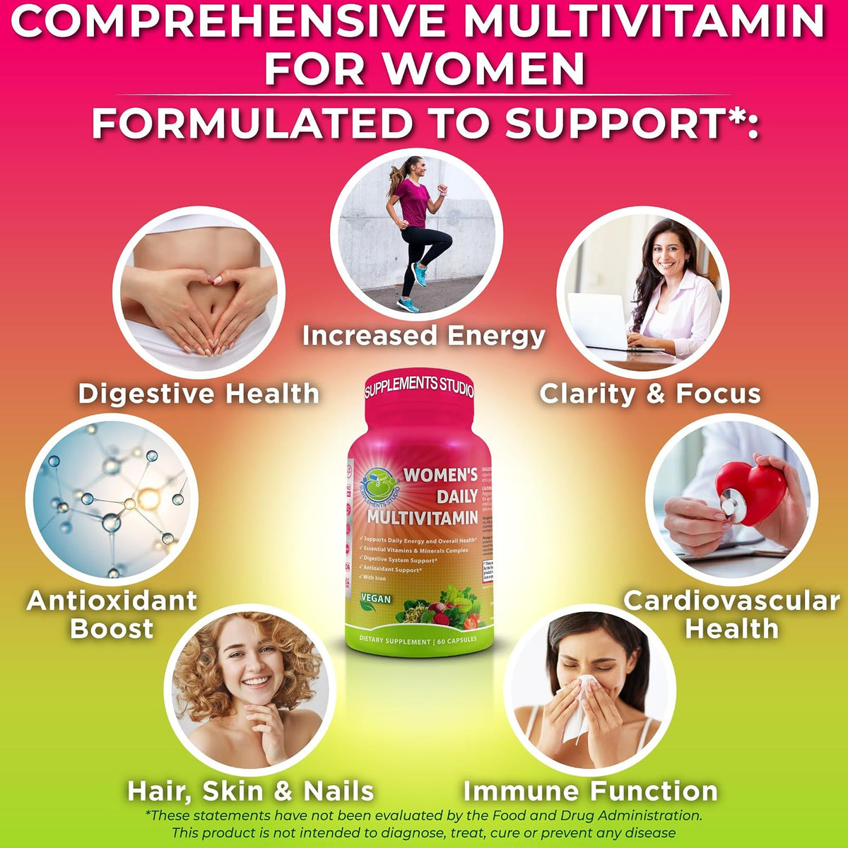 Women's Daily Multivitamin with Iron – Vegan Methylated Multivitamin with Biotin, Organic Superfoods, Probiotics, B-Complex - görsel 5