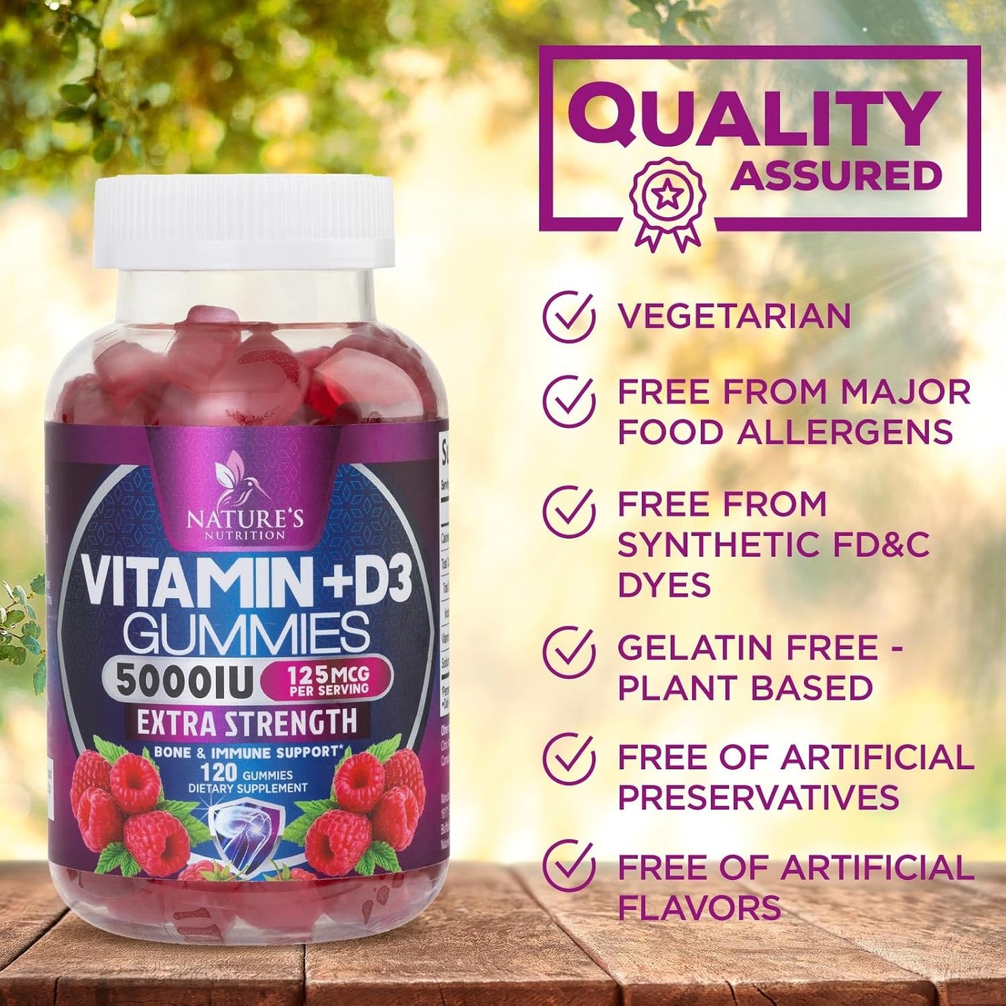 Nature's Nutrition Vitamin D3 Gummies - 5000 IU, 120 Count - Bone and Immune Support - görsel 7