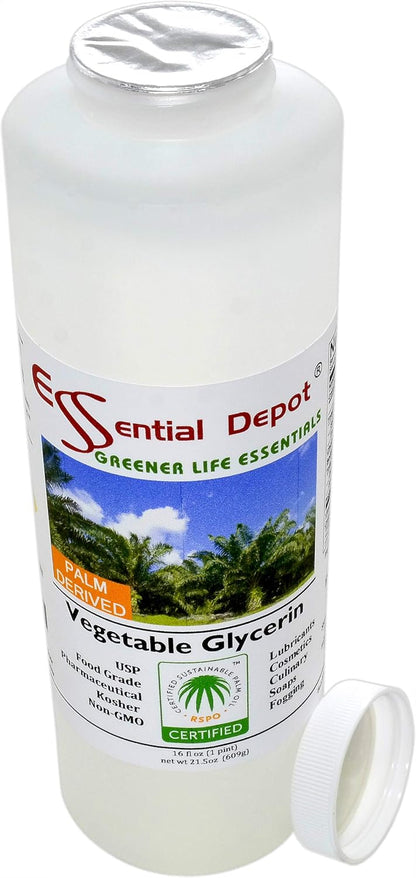Vegetable Glycerin – 1 US Pint (473 ml) – RSPO Sustainable Palm, Non-GMO, Kosher, Pharmaceutical Grade