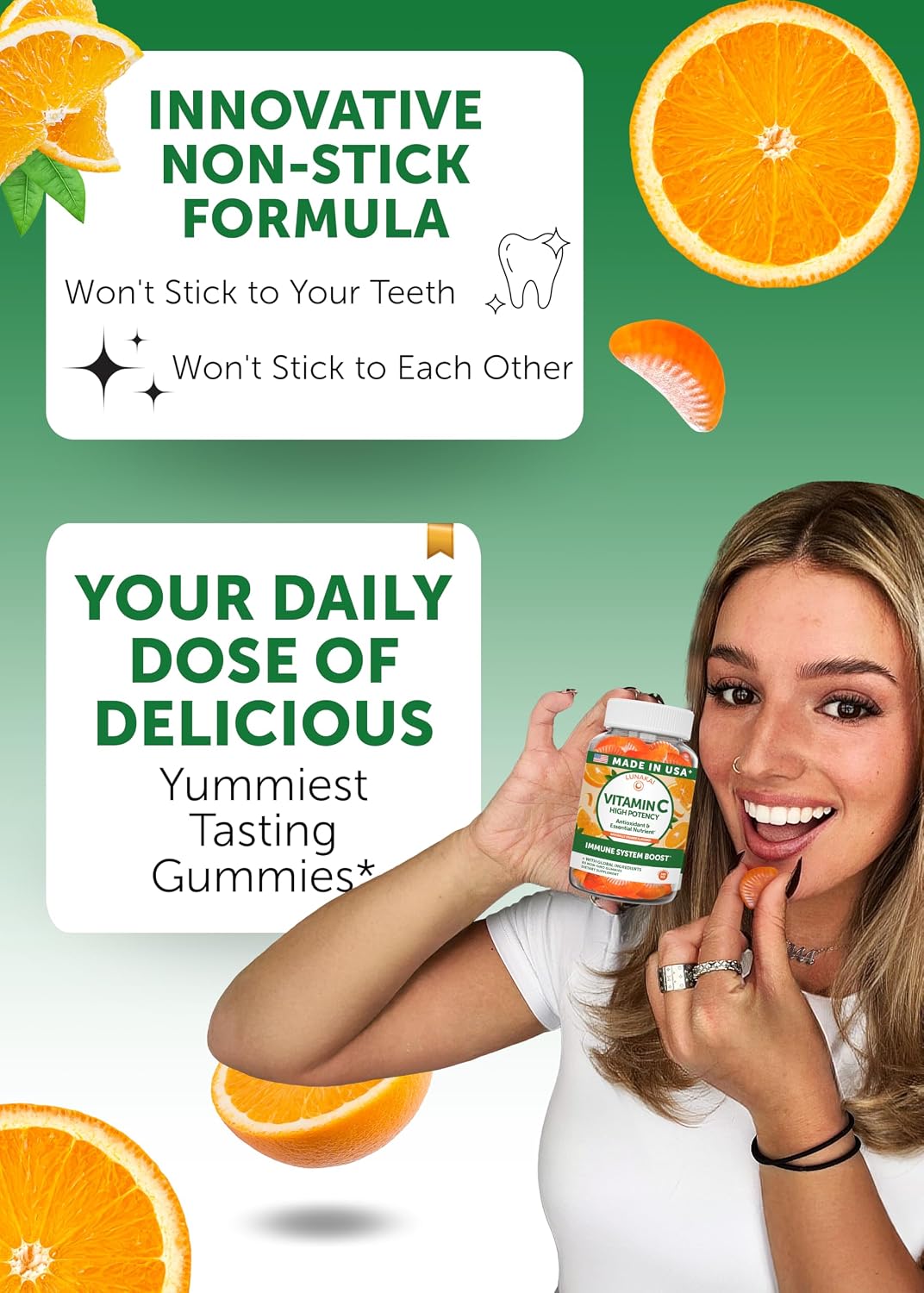 Lunakai Vitamin C Gummies - 300mg Immune Support for Adults and Children, Non-GMO, Vegan, Orange Flavour (60 Count) - görsel 3