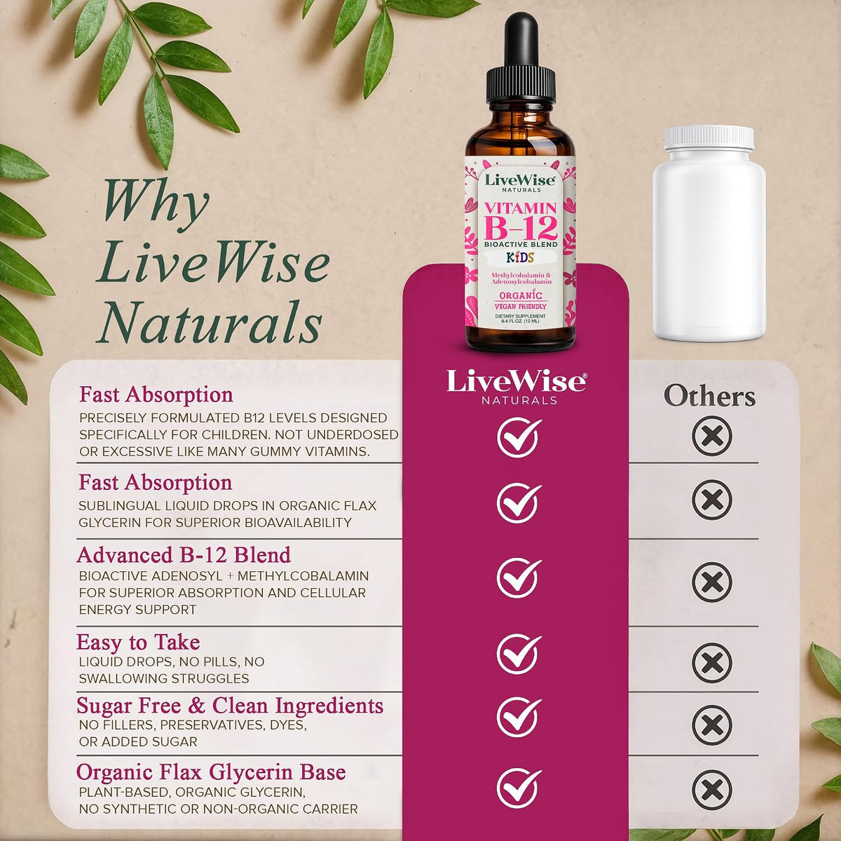 Live Wise Naturals Organic Vitamin B12 Liquid Drops for Kids, 11.8 ml - görsel 6