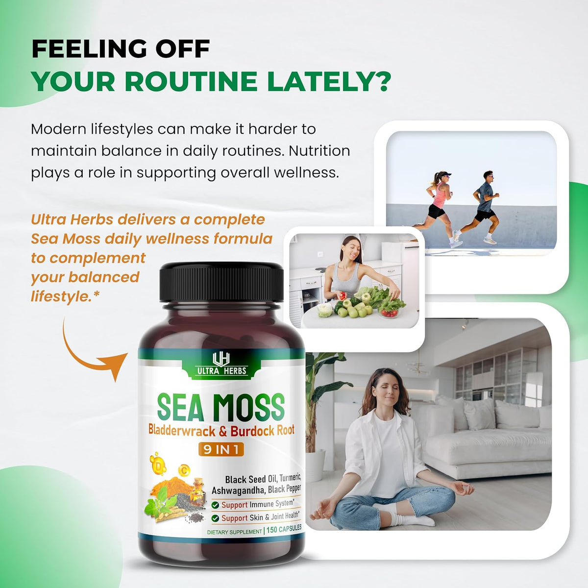 Ultra Herbs Sea Moss Capsules with Black Seed Oil, Ashwagandha, Vitamin D3 & C, 12-in-1 Immune & Overall Wellness Support, 150 Capsules - görsel 2