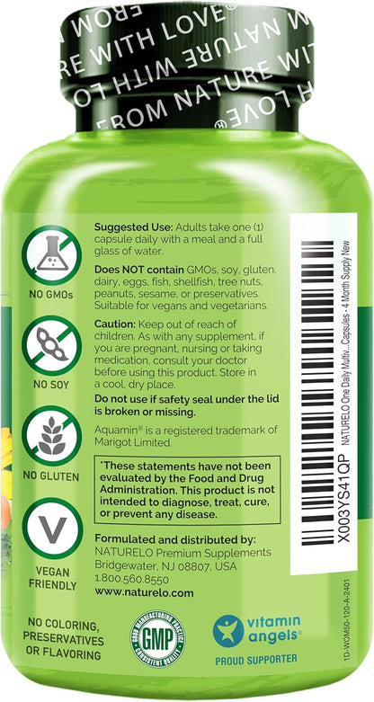 NATURELO One Daily Multivitamin for Women Over 50 (Iron Free) – Menopause Support – Whole Food Supplement – 120 Capsules