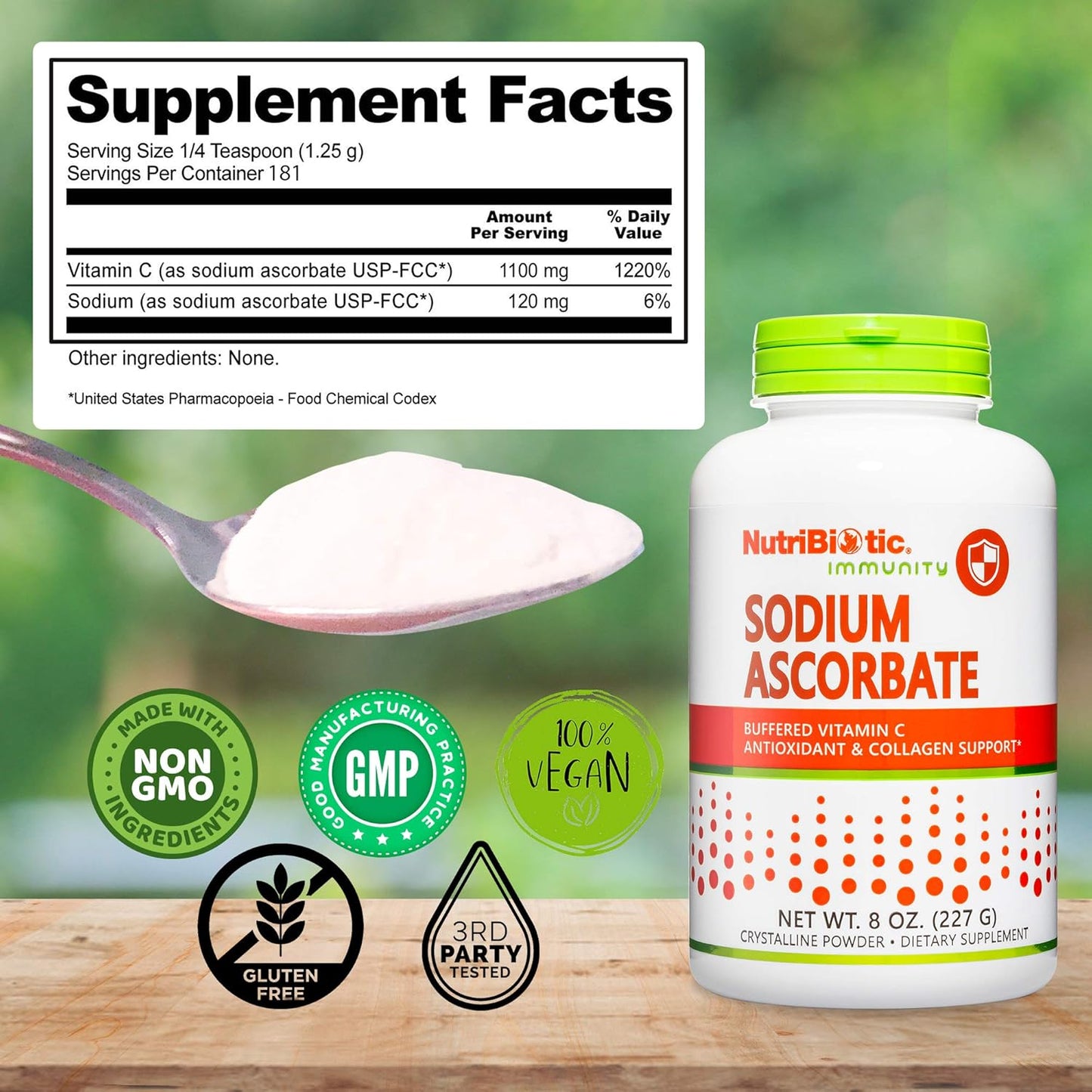 NutriBiotic Sodium Ascorbate Buffered Vitamin C Powder - Vegan, Non-GMO, Gluten Free, 8 oz - görsel 5