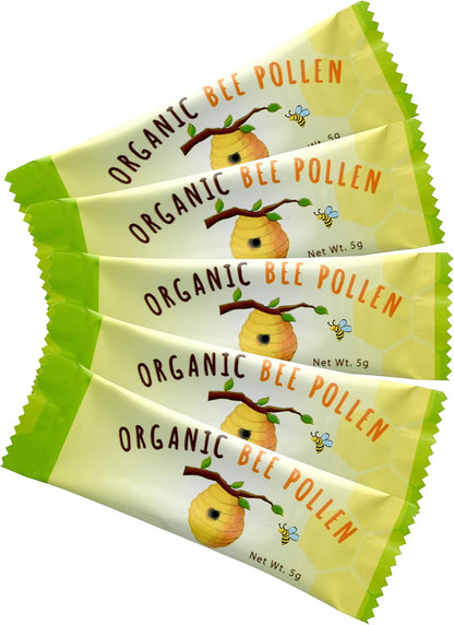 Greenbow Organic Bee Pollen - 100% Certified Organic, Non-GMO, Halal, Kosher, GMP, Pure & Natural Bee Pollen - Superfood Packed with Proteins, Vitamins & Minerals - Gluten-free (5g x 40 Sticks)