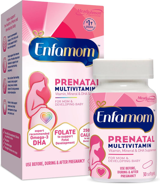 Enfamom Prenatal Vitamin Supplement with Omega-3 DHA, Folate and Calcium - 30 Softgels