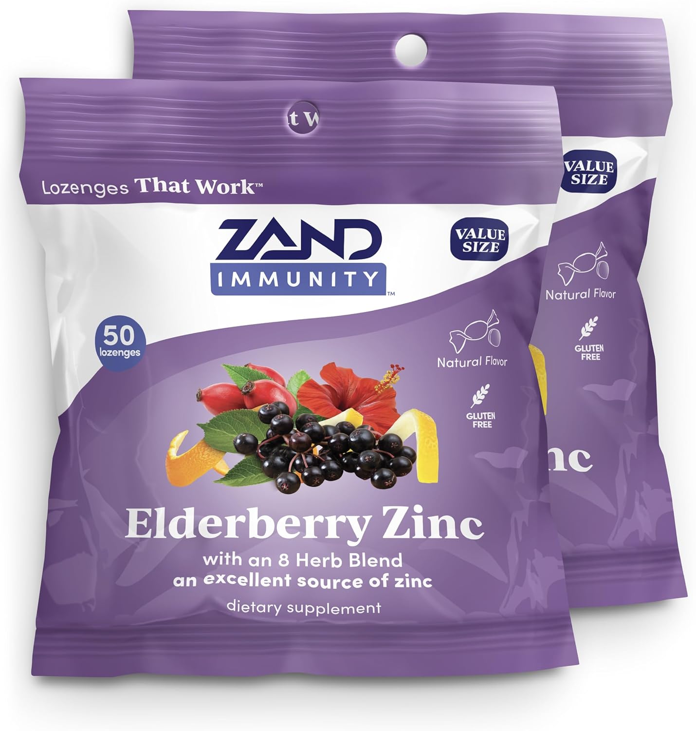 ZAND Immunity Elderberry Zinc Throat Lozenges 2-Pack – Immune Support with Elderberry & Zinc 5mg, Natural Flavour, Gluten-free, 50ct Each - görsel 1