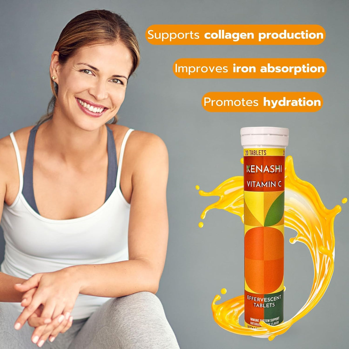 Kenashi Vitamin C 1000mg Effervescent Tablets with Zinc, Potassium, Magnesium & Vitamin E - görsel 7