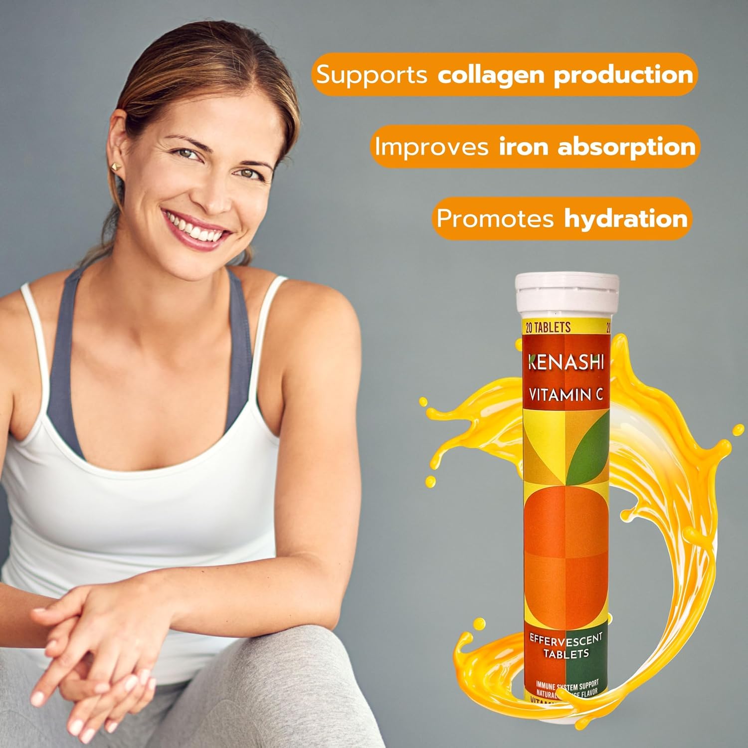 Kenashi Vitamin C 1000mg Effervescent Tablets with Zinc, Potassium, Magnesium & Vitamin E - görsel 7