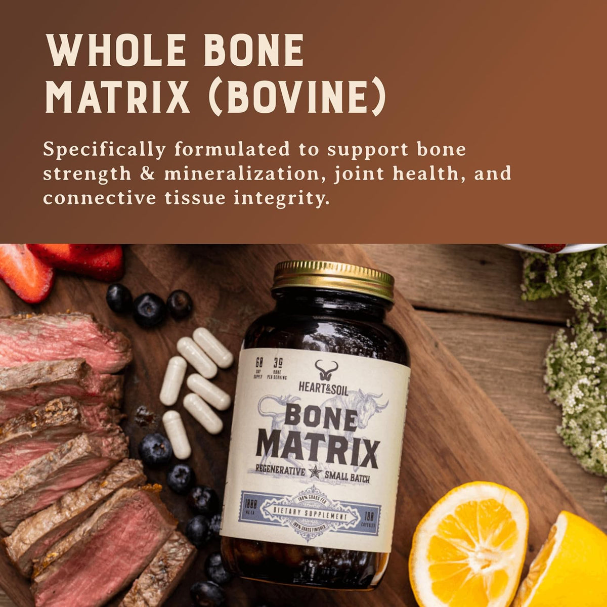 HEART & SOIL Grass Fed Bone Matrix — Supports Bone and Joint Health, Strength, and Flexibility (180 Capsules) - görsel 5