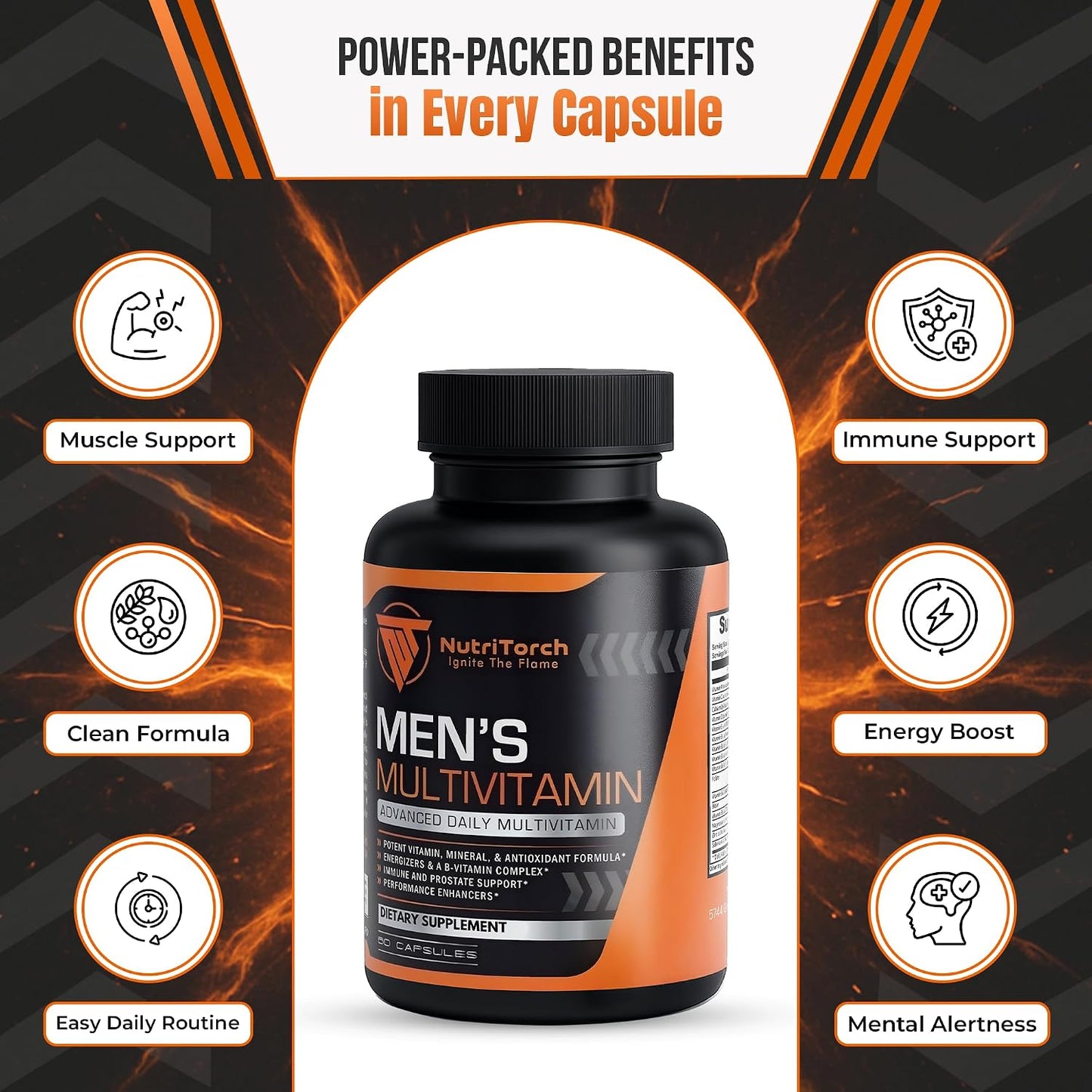 NutriTorch Multivitamin for Men – Adult Food Supplement with Vitamins A, C & D, Minerals & Antioxidants for Immune Support, Increased Energy & Mental Alertness (60 Capsules) - görsel 2