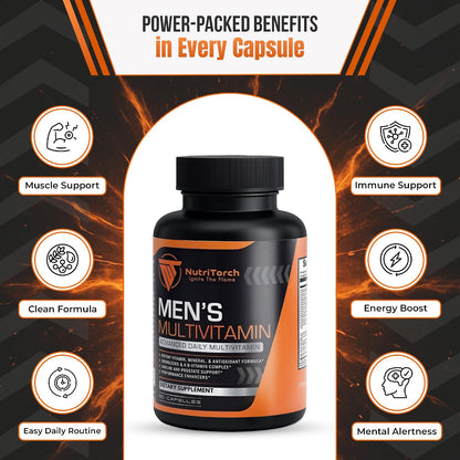 NutriTorch Multivitamin for Men – Adult Food Supplement with Vitamins A, C & D, Minerals & Antioxidants for Immune Support, Increased Energy & Mental Alertness (60 Capsules)