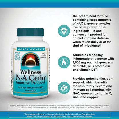 Source Naturals Wellness N-A-Cetin Immune Protocol, Crucial Immune Defence* - 60 Tablets