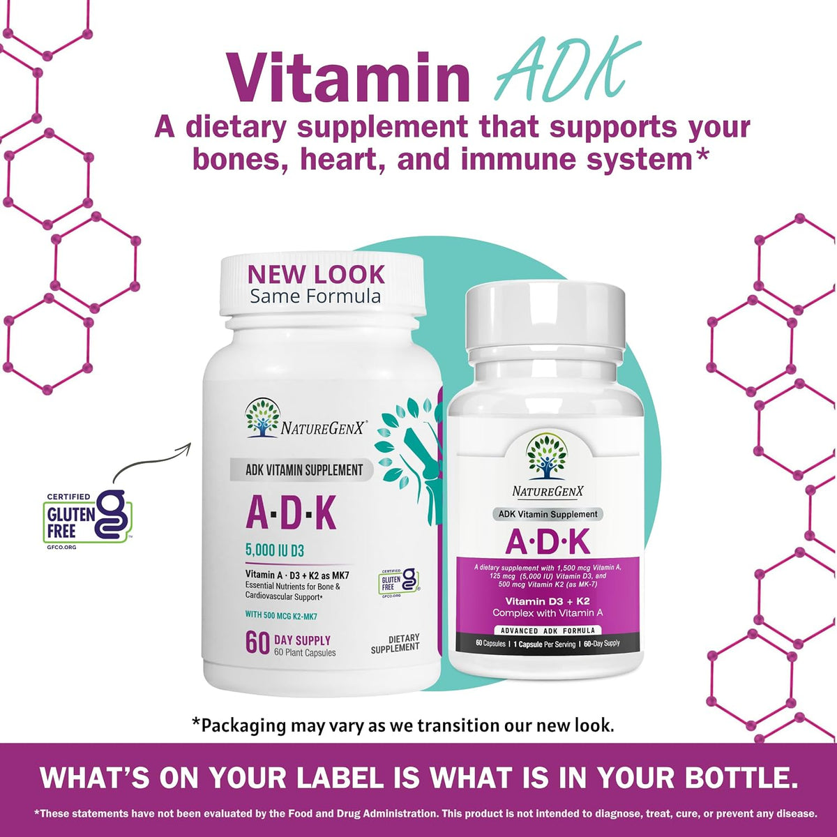 NatureGenX ADK Vitamin Supplement – Vitamins A, D3 & K2 MK-7 for Bone Health & Calcium Absorption – Gluten-Free, Non-GMO, Soya-Free – 60 Capsules (2-Month Supply) - görsel 4
