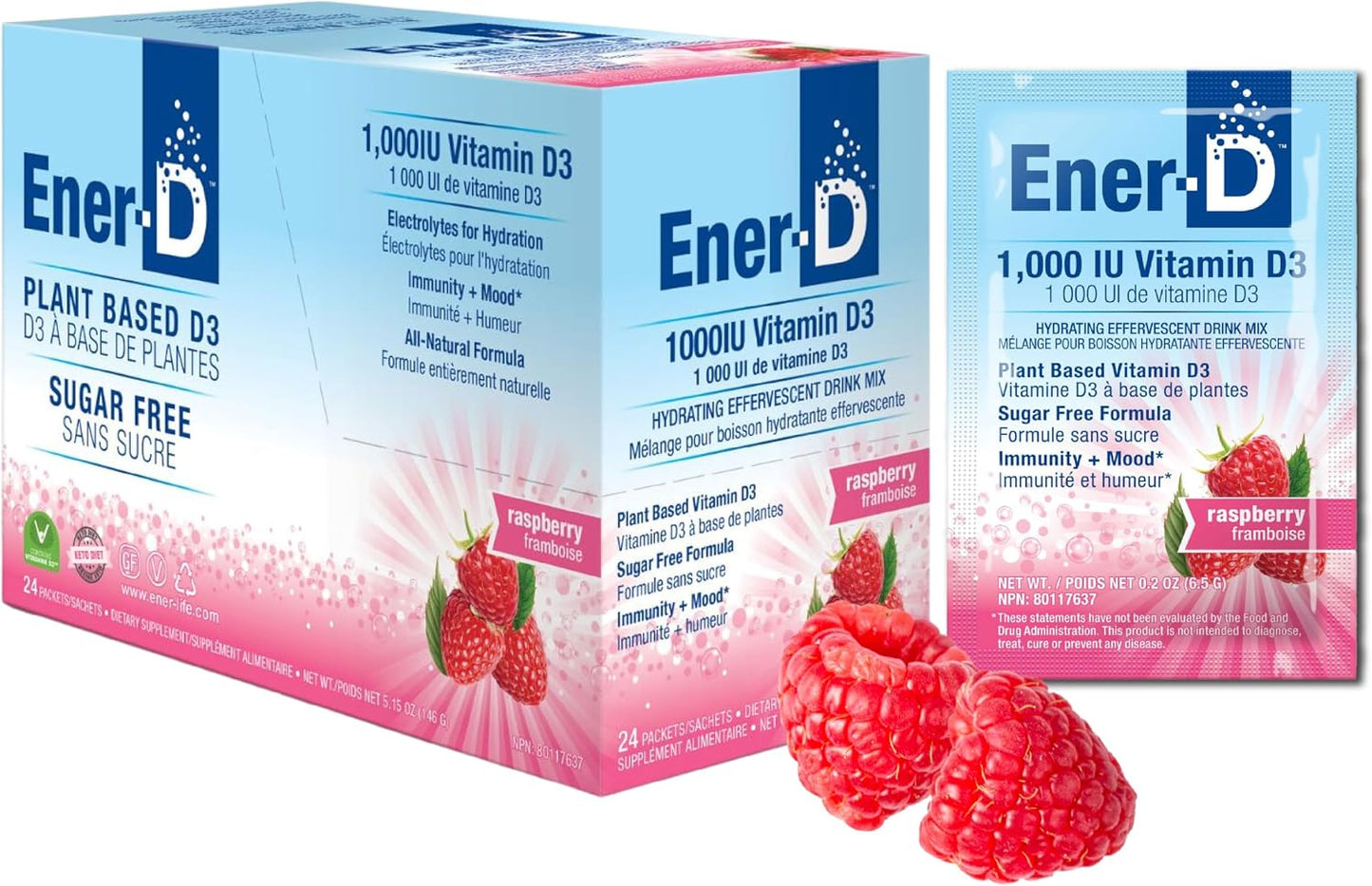 Ener-D Sugar-Free Multivitamin Drink Mix – Raspberry, 24 Sachets - görsel 1