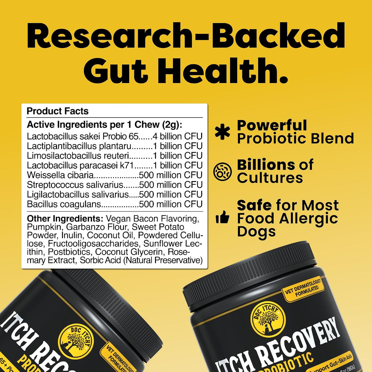 Doc Itchy Itch Recovery Dog Probiotic Chews | L. Sakei & L. Paracasei | Clinical-Strength | 90 Count - görsel 8