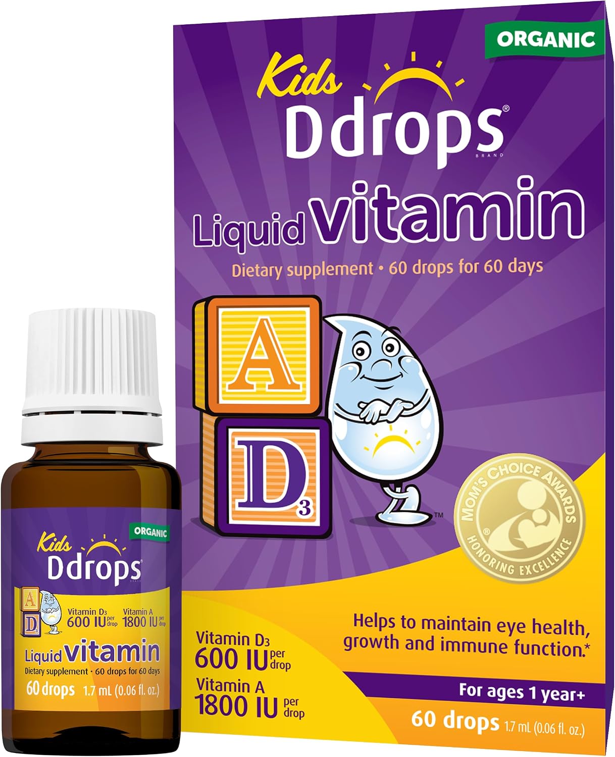 Ddrops® Kids Organic Liquid Vitamins A & D – 60 Drops - görsel 1