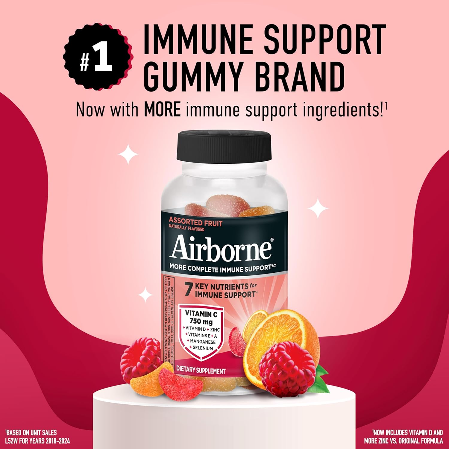Airborne Immune Support Gummies, Assorted Fruit Flavour, 63 Ct - görsel 2