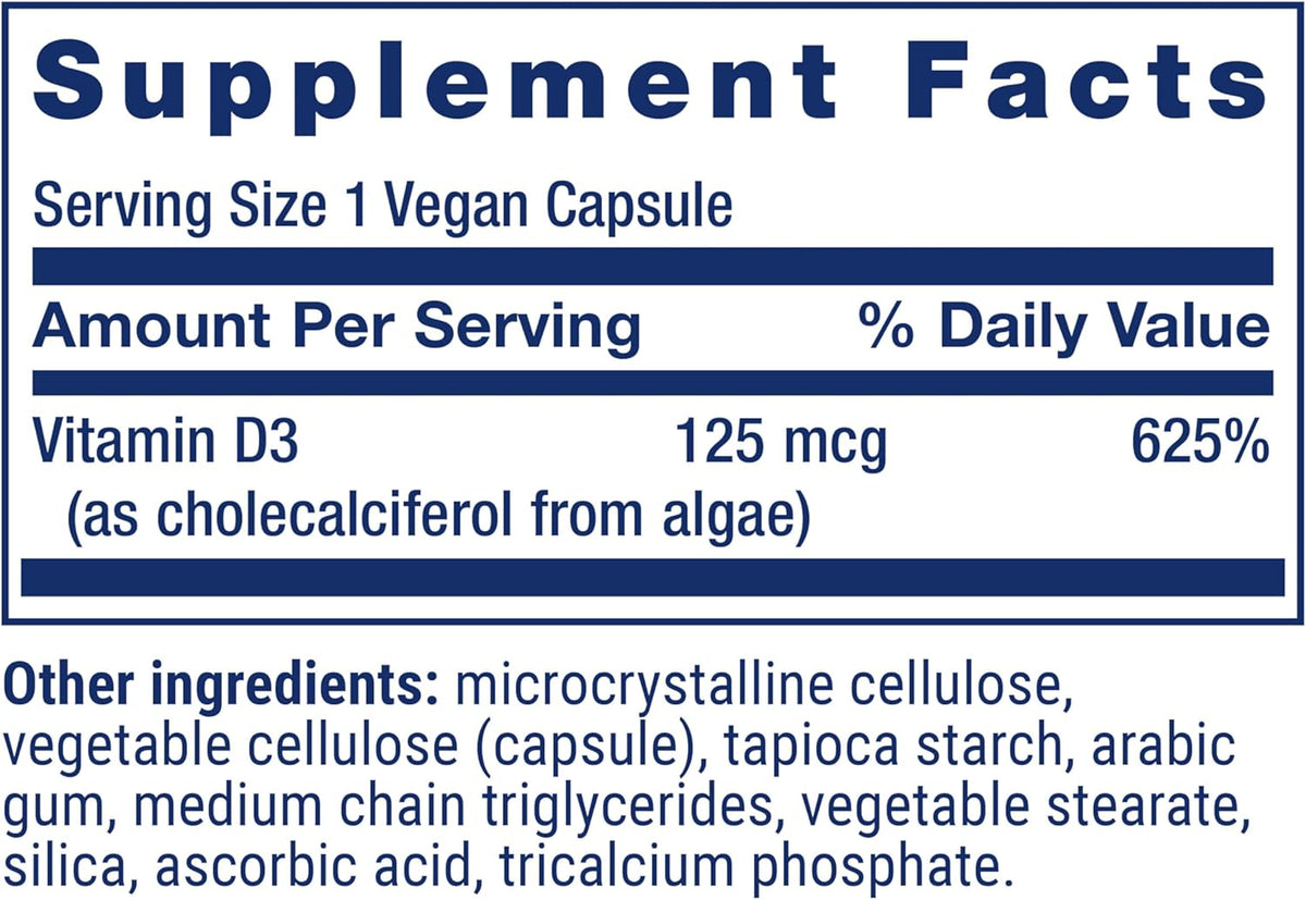 Life Extension Vegan Vitamin D3, 125 mcg (5000 IU), 60 Capsules - görsel 3