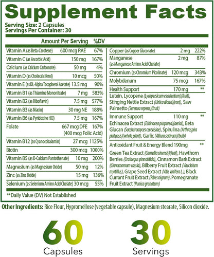 Complete Multivitamin 35-in-1 – High-strength Daily Vitamins & Minerals with Antioxidants (A, B-Complex, C, D, E), Magnesium, Zinc & Green Tea Complex for Women & Men – 60 Vegan Capsules