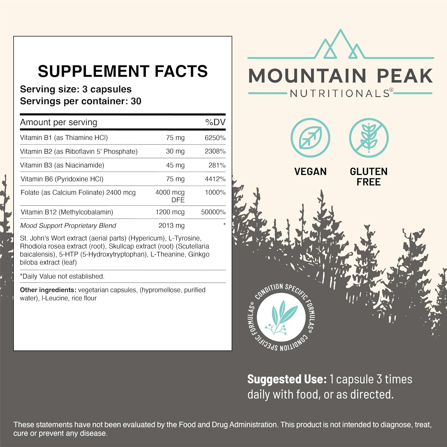 Mountain Peak Nutritionals Mood Support Formula - With 5-HTP and Botanicals - Hypoallergenic Food Supplement (90 Vegetarian Capsules) - görsel 3