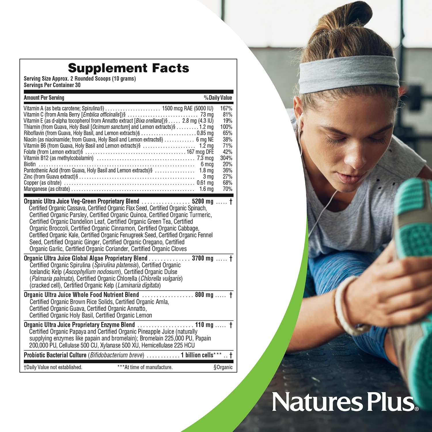 NaturesPlus Ultra Juice Green Drink - Organic Greens Powder, 30 Servings - görsel 4