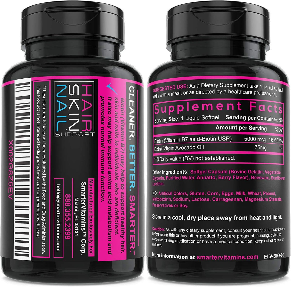 SmarterVitamins Biotin 5000mcg with Avocado Oil, 2 Pack (180 Mini Liquid Softgels) - görsel 3