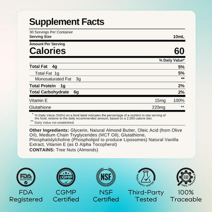 MYCL Liposomal Glutathione Food Supplement – Vanilla Almond – 30 Single-Serving Packets