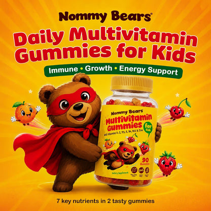 NOMMY BEARS Children's Multivitamin Gummies – 11 Essential Nutrients, Gelatine-Free, Vegan, Natural Flavours