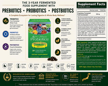 Dr. Ohhira’s Probiotics Original Formula – 3-Year Naturally Fermented Japanese Probiotic with Prebiotics, Probiotics & Postbiotics – Shelf-Stable Gut Health Support – 100+10 Vegetarian Capsules