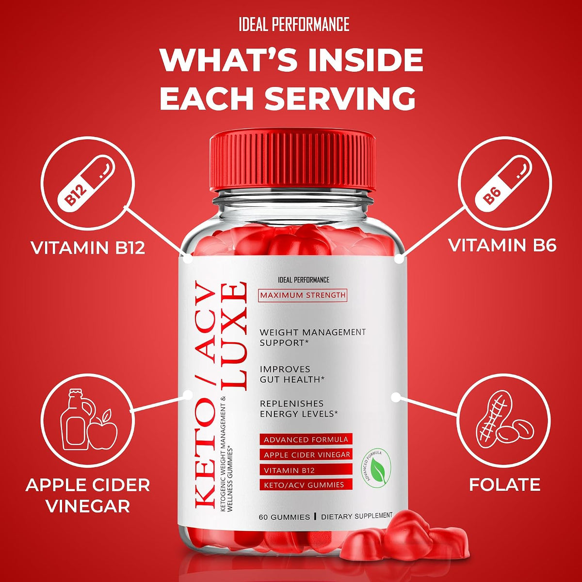 Keto Luxe + Gummies – ACV Keto Supplement with Vitamin B12 (2 Pack) - görsel 4