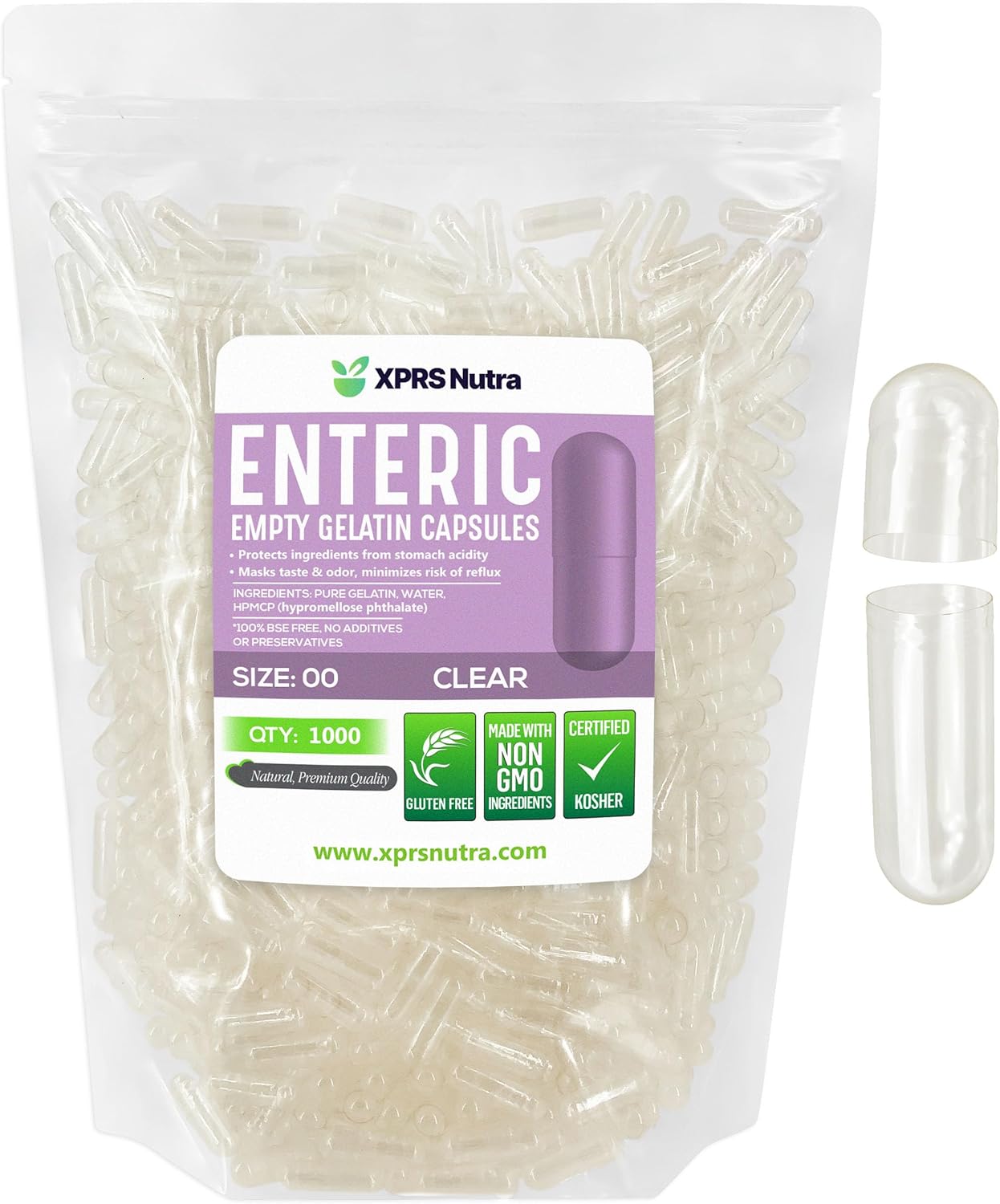 XPRS Nutra Size 00 Empty Enteric Coated Gelatin Capsules - 1000 Count - görsel 1