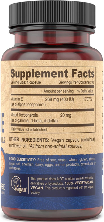 Deva Vegan Vitamins Vitamin E 400 IU with Mixed Tocopherols - Non-GM Sunflower - 90 Vegan Capsules