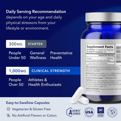 TRU NIAGEN Patented NAD+ Supplement | Nicotinamide Riboside (NR) | 30-1000mg Servings (2x500mg, Take 2 Daily)