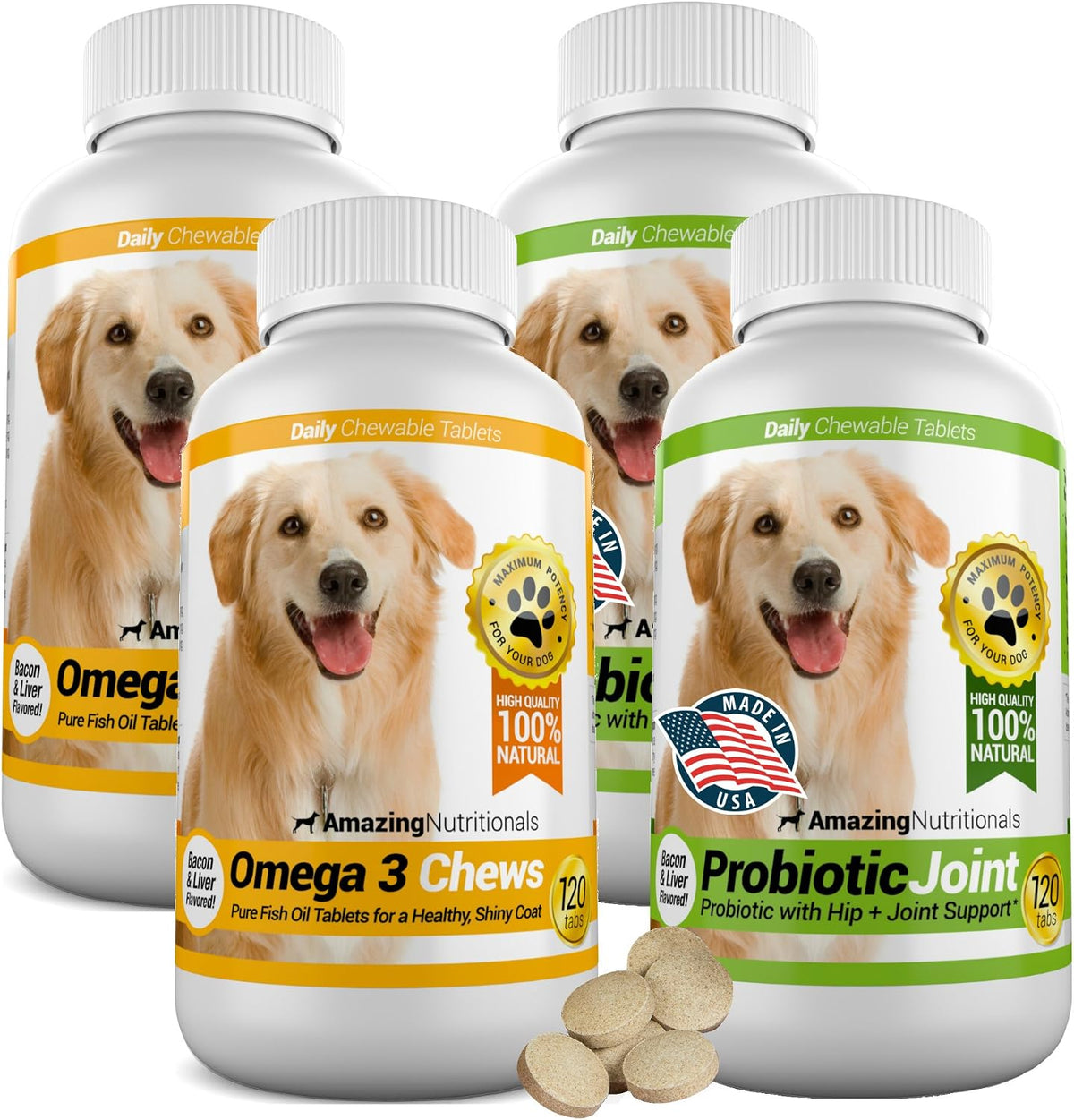 Amazing Nutritionals Omega-3 Fish Oil & Probiotics for Dogs, 120 Chews - görsel 1