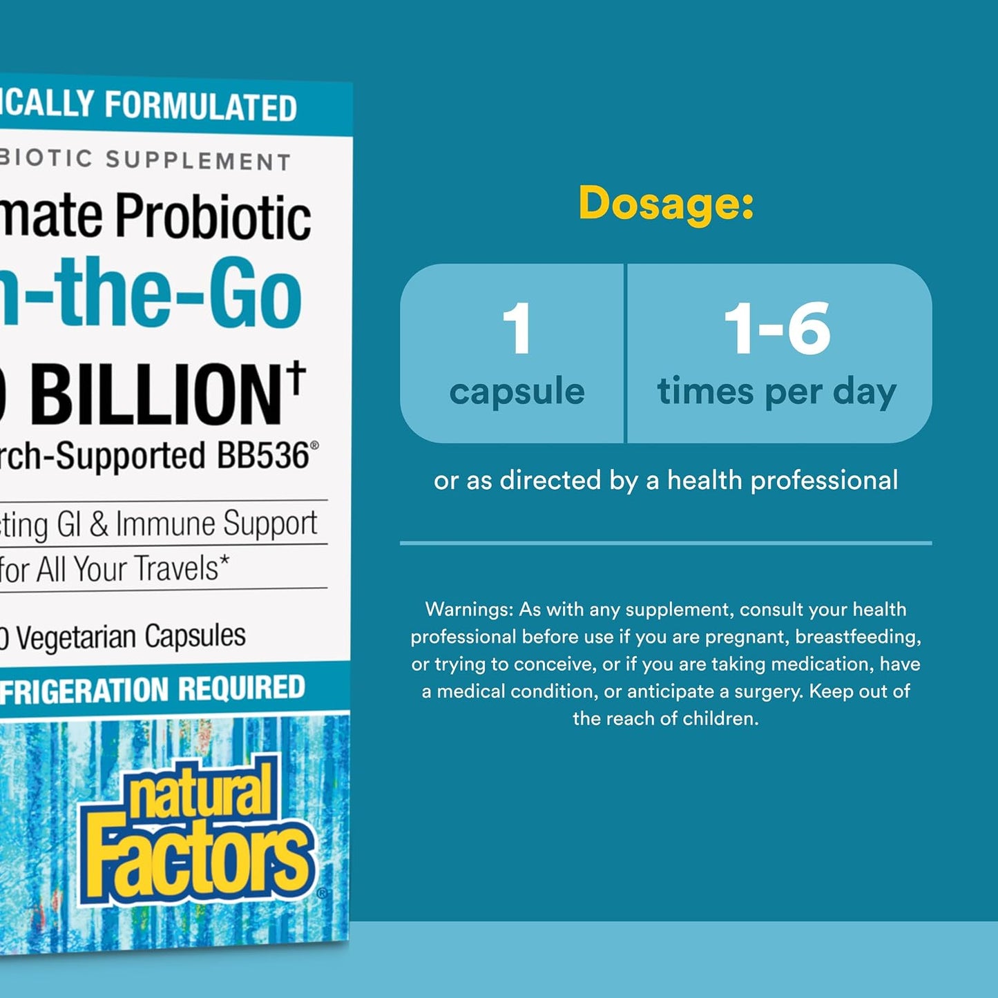 Natural Factors TravelBiotic - Shelf-Stable Probiotic Supplement - 10 Billion CFU - 60 Capsules - görsel 3