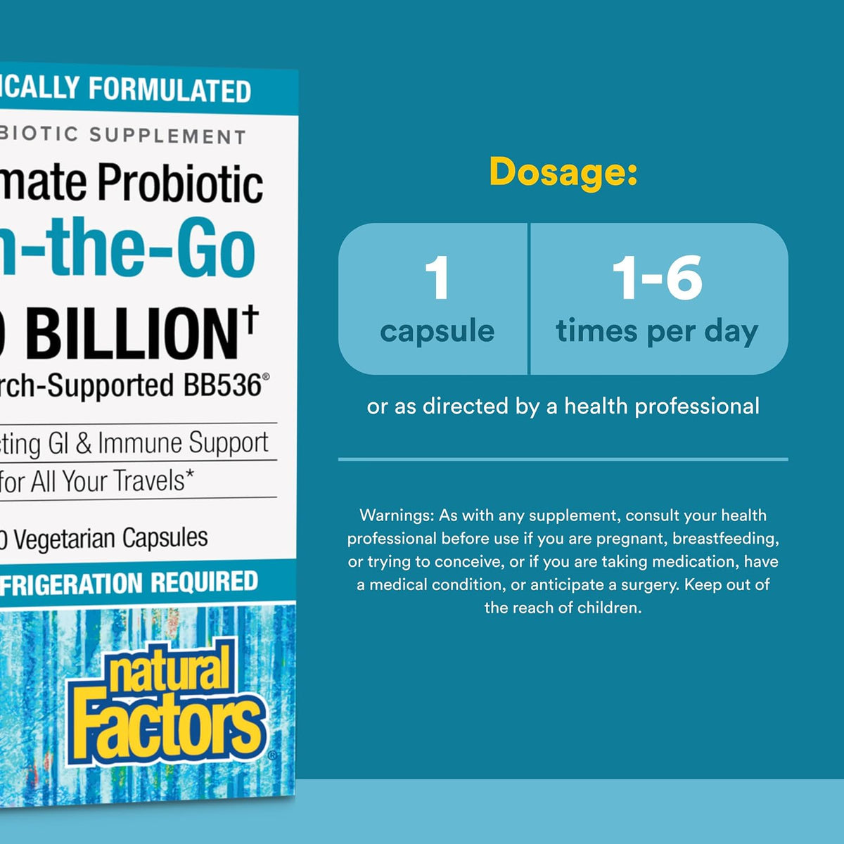 Natural Factors TravelBiotic - Shelf-Stable Probiotic Supplement - 10 Billion CFU - 60 Capsules - görsel 3