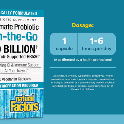 Natural Factors TravelBiotic - Shelf-Stable Probiotic Supplement - 10 Billion CFU - 60 Capsules
