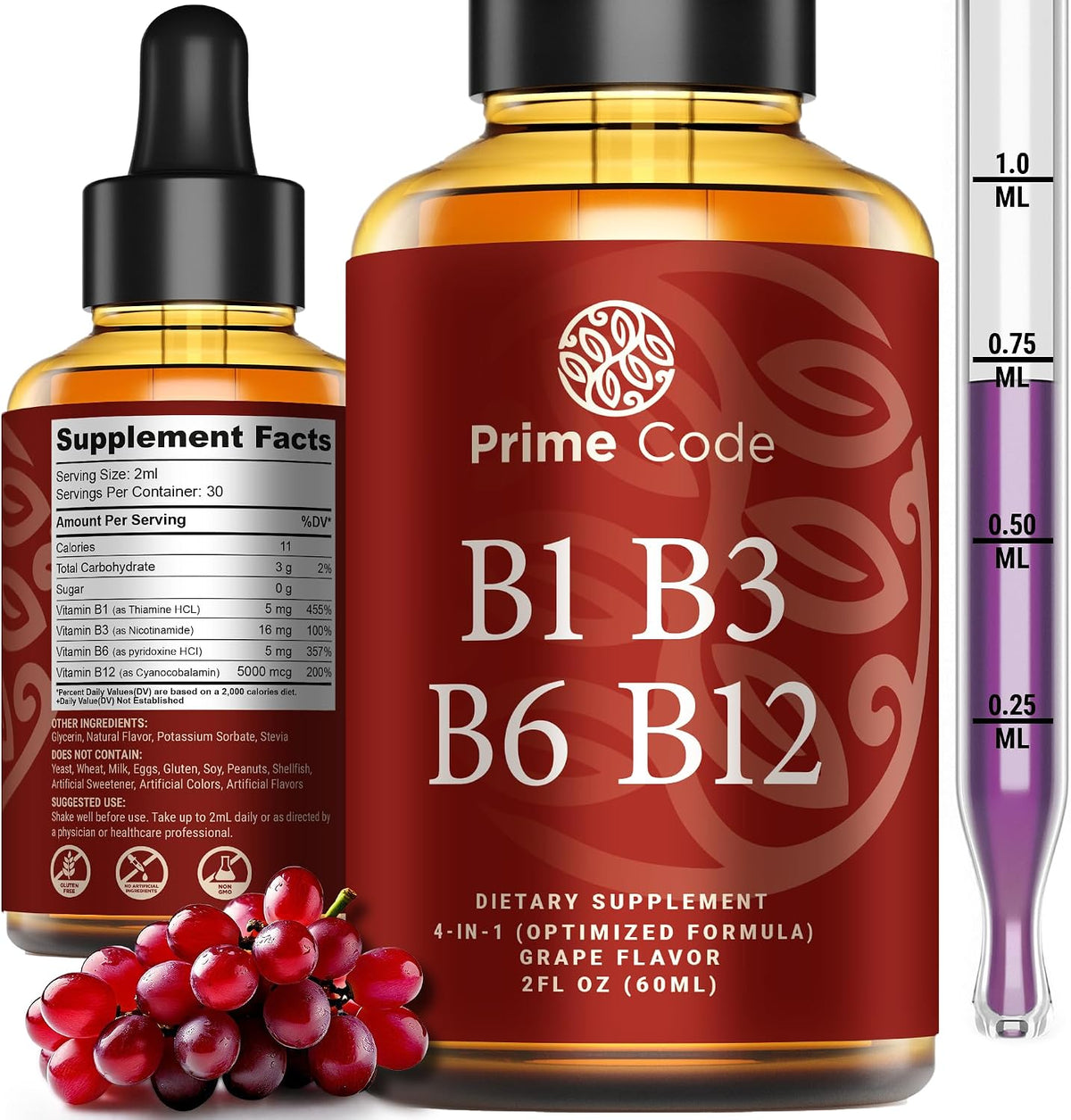 Prime Code Liquid B-Complex Drops with Vitamins B1, B3, B6, B12 - görsel 1