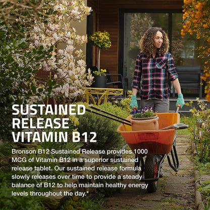 Bronson Vitamin B12 1000 mcg Sustained Release Tablets – Non-GMO, Vegan, 250 Count